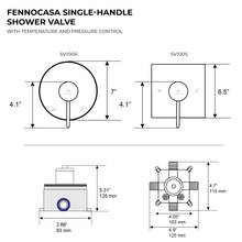 Load image into Gallery viewer, Shower Mixing Valve SV100 measurements for concealed box rough-in valve; round and square trim-kit