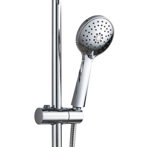 Chrome handheld shower head of Fennocasa Polaris 2 is fully chrome plated. 3-setting handheld shower wand on a hose adds flexibility and functionality to any bathroom renovation.