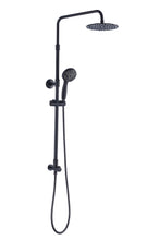 Load image into Gallery viewer, Aurea rain shower system in oil rubbed bronze has a 3-setting handheld shower and height adjustable shower head