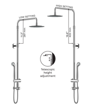 Load image into Gallery viewer, Aurea's shower head is height adjustable from 11.3" to 16.6"