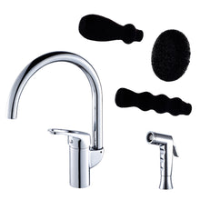 Load image into Gallery viewer, Grana Dish Genie Agrion kitchen faucet in chrome finishing with three different included dish sponge attachments