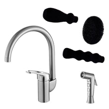 Load image into Gallery viewer, Grana Dish Genie Agrion Brushed nickel Kitchen Faucet includes wine glass cleaner sponge, round sponge for pans, plates etc. & a long sponge for bottles