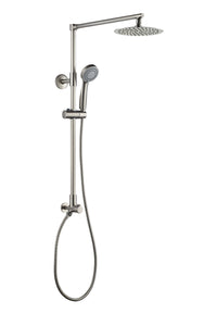 Polaris 3 retrofit rain shower system in Brushed Nickel. Polaris 3 is a modern, stream-lined rainfall shower head with handheld combo made from high-quality materials.