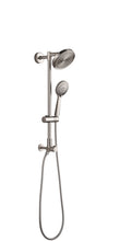 Load image into Gallery viewer, Brushed nickel shower set with 6&quot; high-pressure rain shower head and handheld spray. Fennocasa Polaris 2 double outlet shower features a 3-setting handheld shower and a 6&quot; overhead showerhead.
