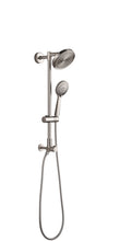 Load image into Gallery viewer, Brushed nickel shower set with 6" high-pressure rain shower head and handheld spray. Fennocasa Polaris 2 double outlet shower features a 3-setting handheld shower and a 6" overhead showerhead.