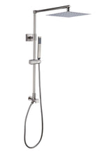 Load image into Gallery viewer, Rain shower set Fennocasa Polaris Lux with 10&quot; square showerhead and a slim, metal-made handheld shower in brushed nickel finish
