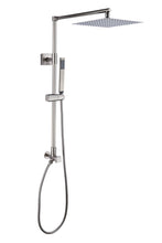 Load image into Gallery viewer, Rain shower set Fennocasa Polaris Lux with 10" square showerhead and a slim, metal-made handheld shower in brushed nickel finish