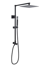 Load image into Gallery viewer, Fennocasa Polaris Lux rain shower set with 10"  black square shower head with handheld. It features a slim, metal-made handheld shower in matte black finish.