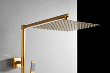 Load image into Gallery viewer, The brushed gold square shower head of Polaris Lux rain shower set is made of stainless steel. It matches the brushed gold color of the whole set.
