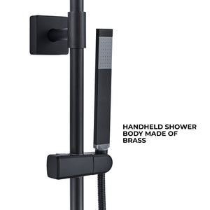 The handheld shower of Fennocasa Polaris Lux shower set is made with a brass body