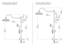 Load image into Gallery viewer, Polaris Vintage rain shower set measurements with and without the height extension