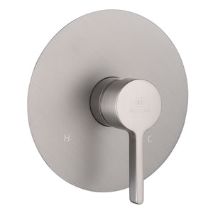 Brushed nickel shower faucet with single-handle operation: one handle controls both water flow and temperature