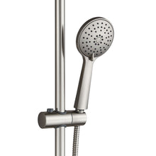 Load image into Gallery viewer, Brushed nickel handheld shower head of Fennocasa Polaris 2 is fully nickel plated for a uniform look. 3-setting handheld shower wand on a hose adds flexibility and functionality to any bathroom renovation.
