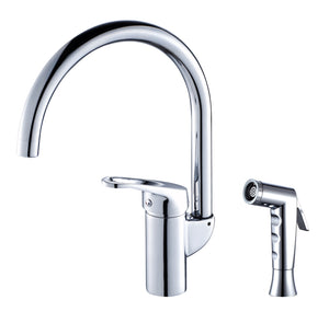 Grana Dish Genie Agrion kitchen faucet in chrome finishing. Dish Genie side sprayer features interchangeable attachments that help you clean dishes that are otherwise cumbersome to wash.