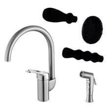 Load image into Gallery viewer, Grana Dish Genie Agrion Brushed nickel Kitchen Faucet includes wine glass cleaner sponge, round sponge for pans, plates etc. &amp; a long sponge for bottles
