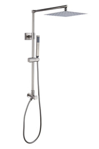 Rain shower set Fennocasa Polaris Lux with 10" square showerhead and a slim, metal-made handheld shower in brushed nickel finish