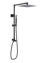 Load image into Gallery viewer, Fennocasa Polaris Lux rain shower set with 10&quot;  black square shower head with handheld. It features a slim, metal-made handheld shower in matte black finish.
