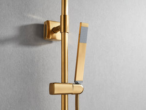 The Polaris Lux rain shower set's handheld shower with hose has a brass made body. The rectangular shape matches with other details of the shower combo with square shower head.
