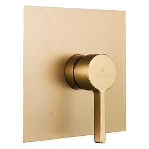 Square brushed gold shower valve with temperature and water flow control in single-handle